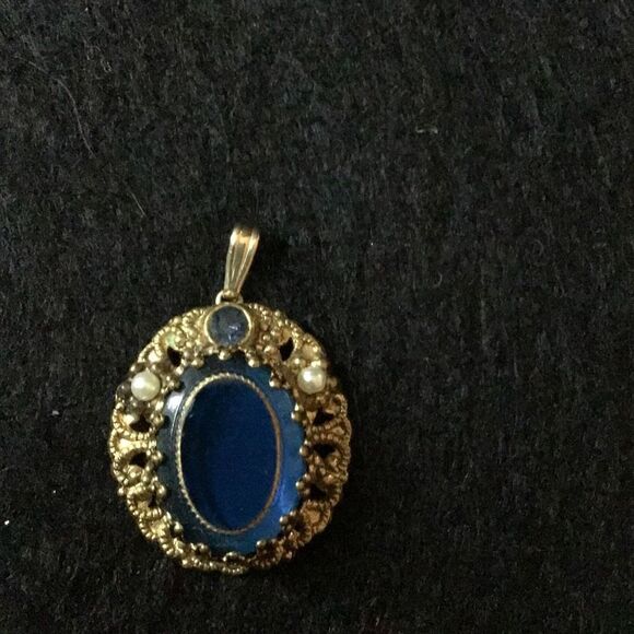 Vintage golden and blue stone pendant - Picture 2 of 4